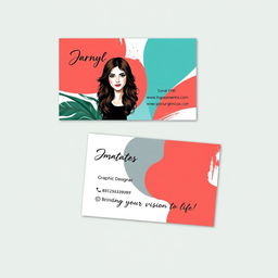 A stylish and professional business card design for a female graphic designer