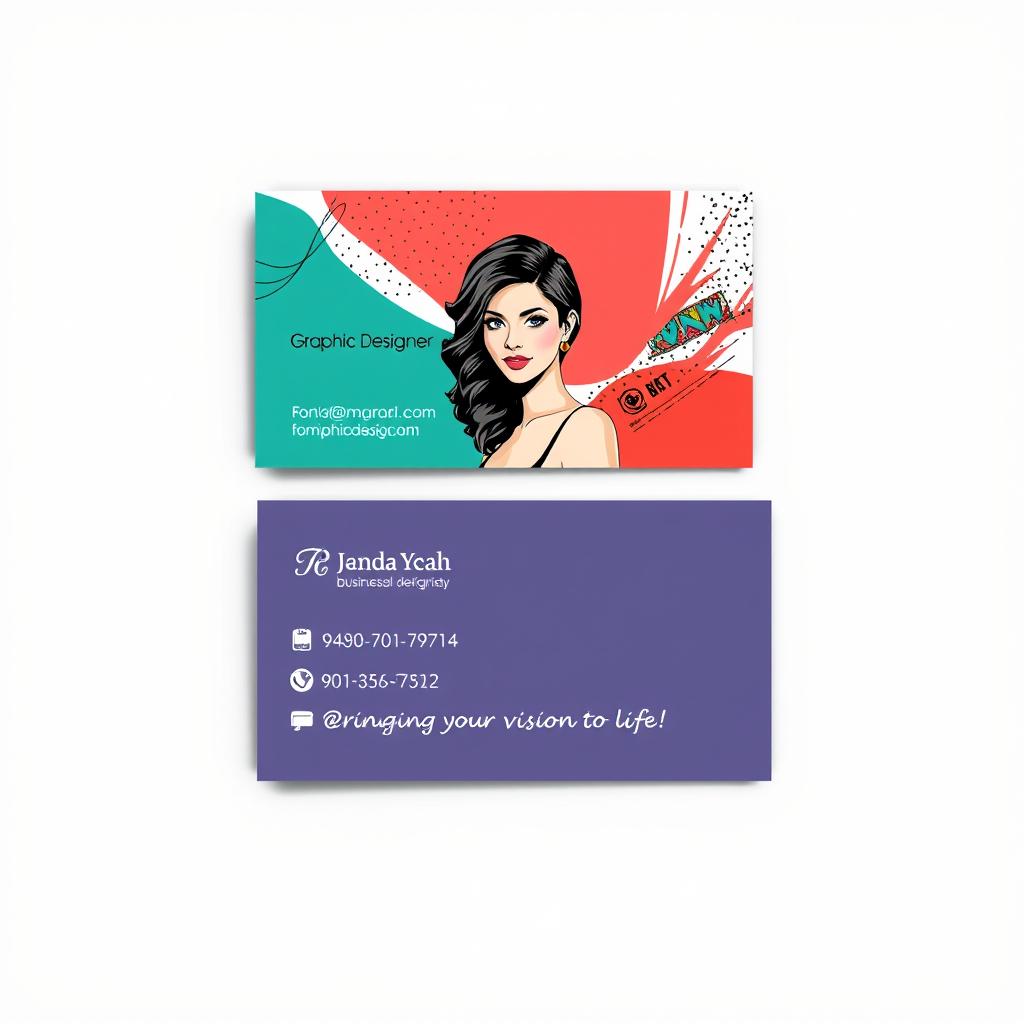 A stylish and professional business card design for a female graphic designer