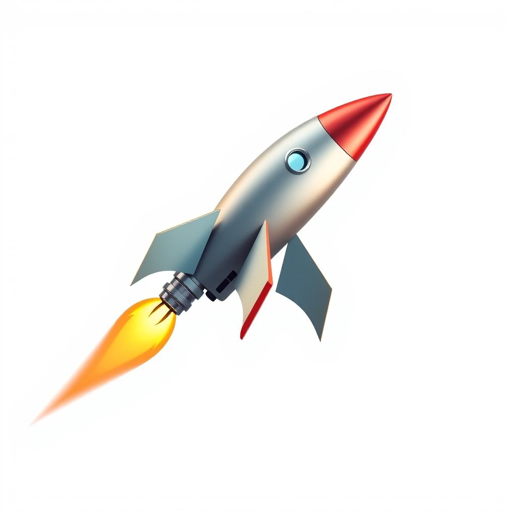A sleek, modern rocket launching into the sky, detailed with vibrant colors and a shiny metallic finish