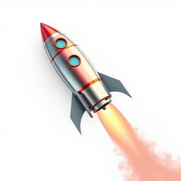 A sleek, modern rocket launching into the sky, detailed with vibrant colors and a shiny metallic finish