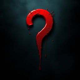 A vivid and striking image featuring a large red question mark that appears to be dripping with blood, creating an intense and dramatic effect