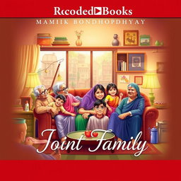 A captivating audiobook cover for 'Joint Family' by Manik Bondhopadhyay, illustrating a warm and inviting scene of a traditional Indian joint family living together