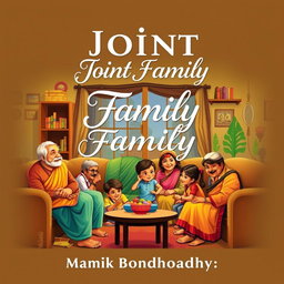 A captivating audiobook cover for 'Joint Family' by Manik Bondhopadhyay, illustrating a warm and inviting scene of a traditional Indian joint family living together