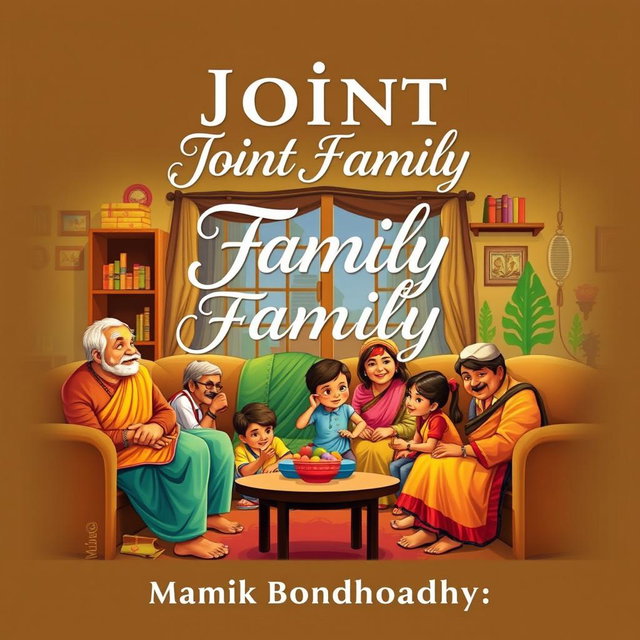 A captivating audiobook cover for 'Joint Family' by Manik Bondhopadhyay, illustrating a warm and inviting scene of a traditional Indian joint family living together