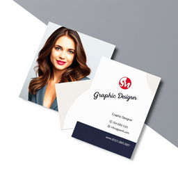 Business card design for a female graphic designer, showcasing a contemporary and stylish layout