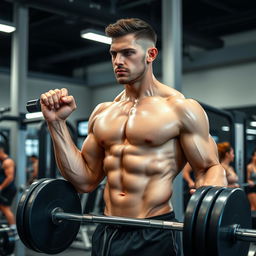 A strong, athletic man engaged in an intense workout session at a modern gym