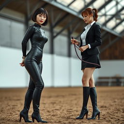 A photorealistic image featuring two girls in a frontal view
