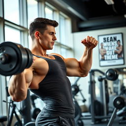 A muscular man performing a workout in a modern gym