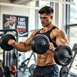 A muscular man performing a workout in a modern gym