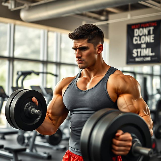 A muscular man performing a workout in a modern gym