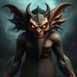 A fantastical and artistic depiction of a monstrous creature inspired by historical figures