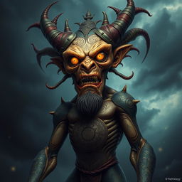A fantastical and artistic depiction of a monstrous creature inspired by historical figures