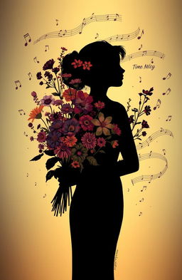 A captivating silhouette of a woman holding a bouquet of flowers symbolizing time, memories, and hopes