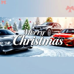 A festive Merry Christmas banner designed in a 16:9 aspect ratio, featuring elements reflecting a BMW theme