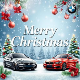 A festive Merry Christmas banner designed in a 16:9 aspect ratio, featuring elements reflecting a BMW theme