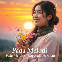 A serene scene featuring a woman holding delicate flowers symbolizing time, memories, and hopes