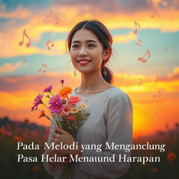 A serene scene featuring a woman holding delicate flowers symbolizing time, memories, and hopes