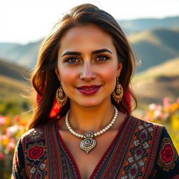 A captivating portrait of a woman named Hamideh Sheikh Mohammadi, showcasing her beauty and strength