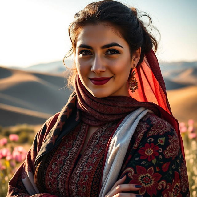 A captivating portrait of a woman named Hamideh Sheikh Mohammadi, showcasing her beauty and strength