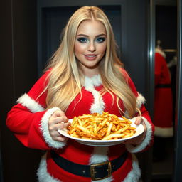 A full-length photograph of a sexy and sweet 19-year-old girl with long, beautiful blond hair