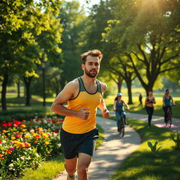 A motivational scene depicting a healthy lifestyle journey