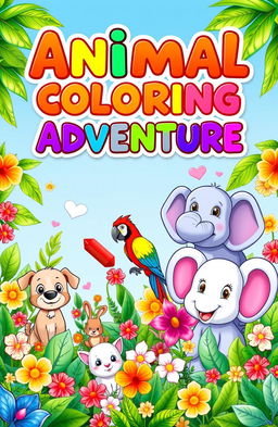 A vibrant and engaging book cover design for an animal coloring book
