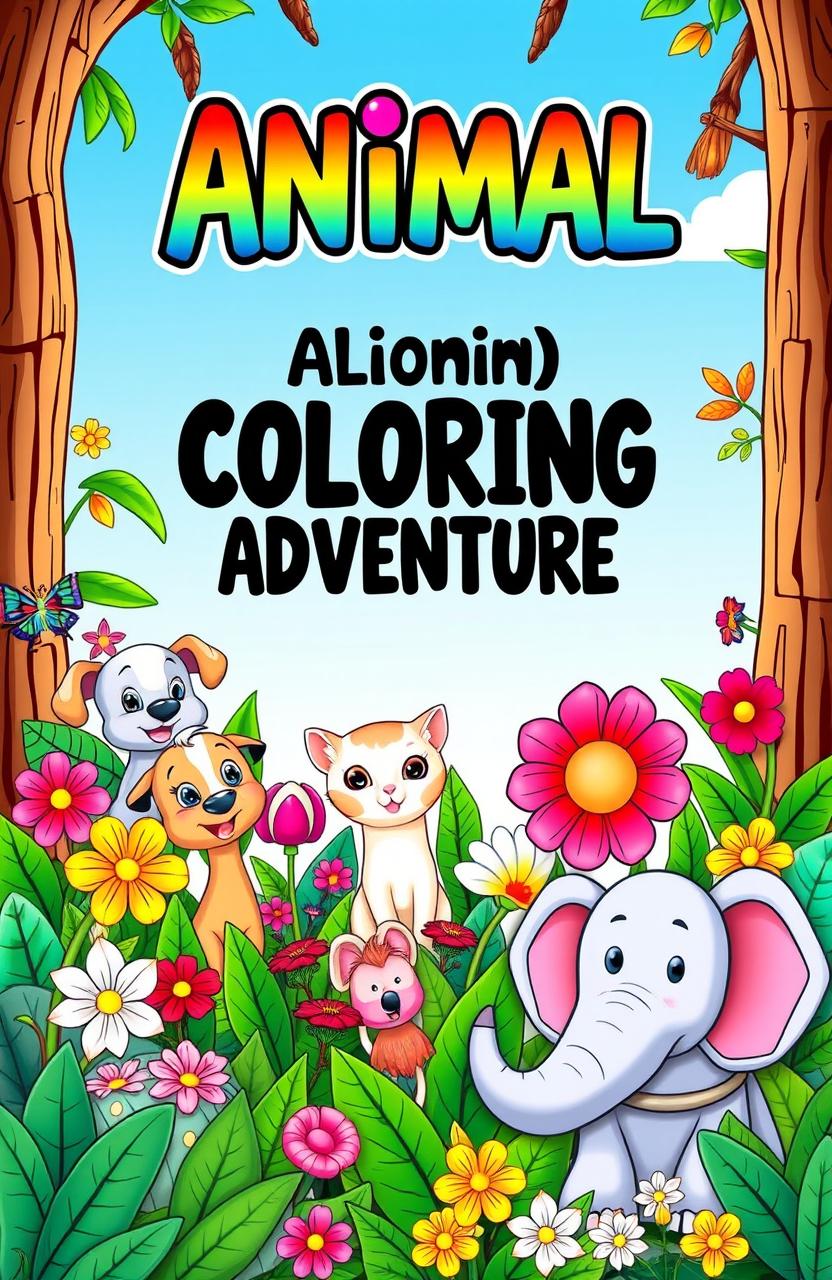 A vibrant and engaging book cover design for an animal coloring book