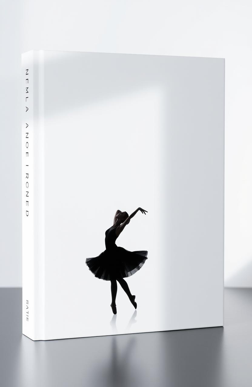 A minimalist book cover design featuring a stylized shadow figure of a dancer in an elegant pose