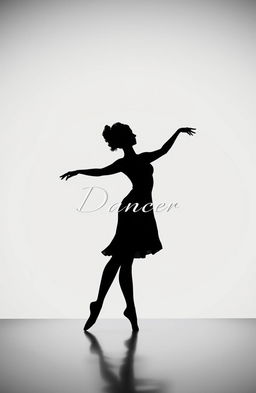 A minimalist book cover design featuring a stylized shadow figure of a dancer in an elegant pose