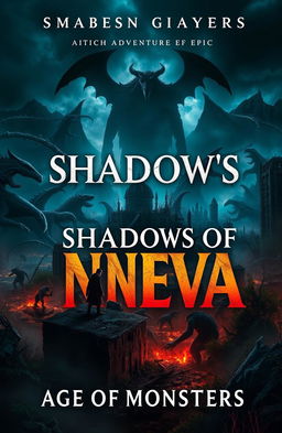 A stunning book cover for an adventurous epic titled 'Shadows of Neva: Age of Monsters'