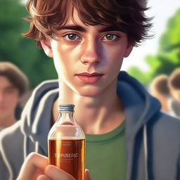 A high-quality digital art piece showcasing a teenage male with captivating hazel eyes