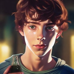 A high-quality digital art piece showcasing a teenage male with captivating hazel eyes