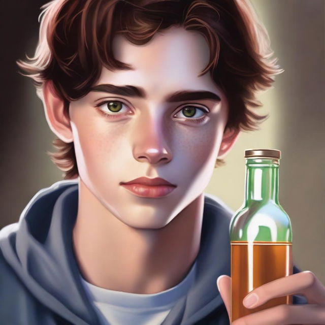 A high-quality digital art piece showcasing a teenage male with captivating hazel eyes