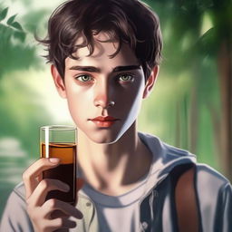 A high-quality digital art piece showcasing a teenage male with captivating hazel eyes