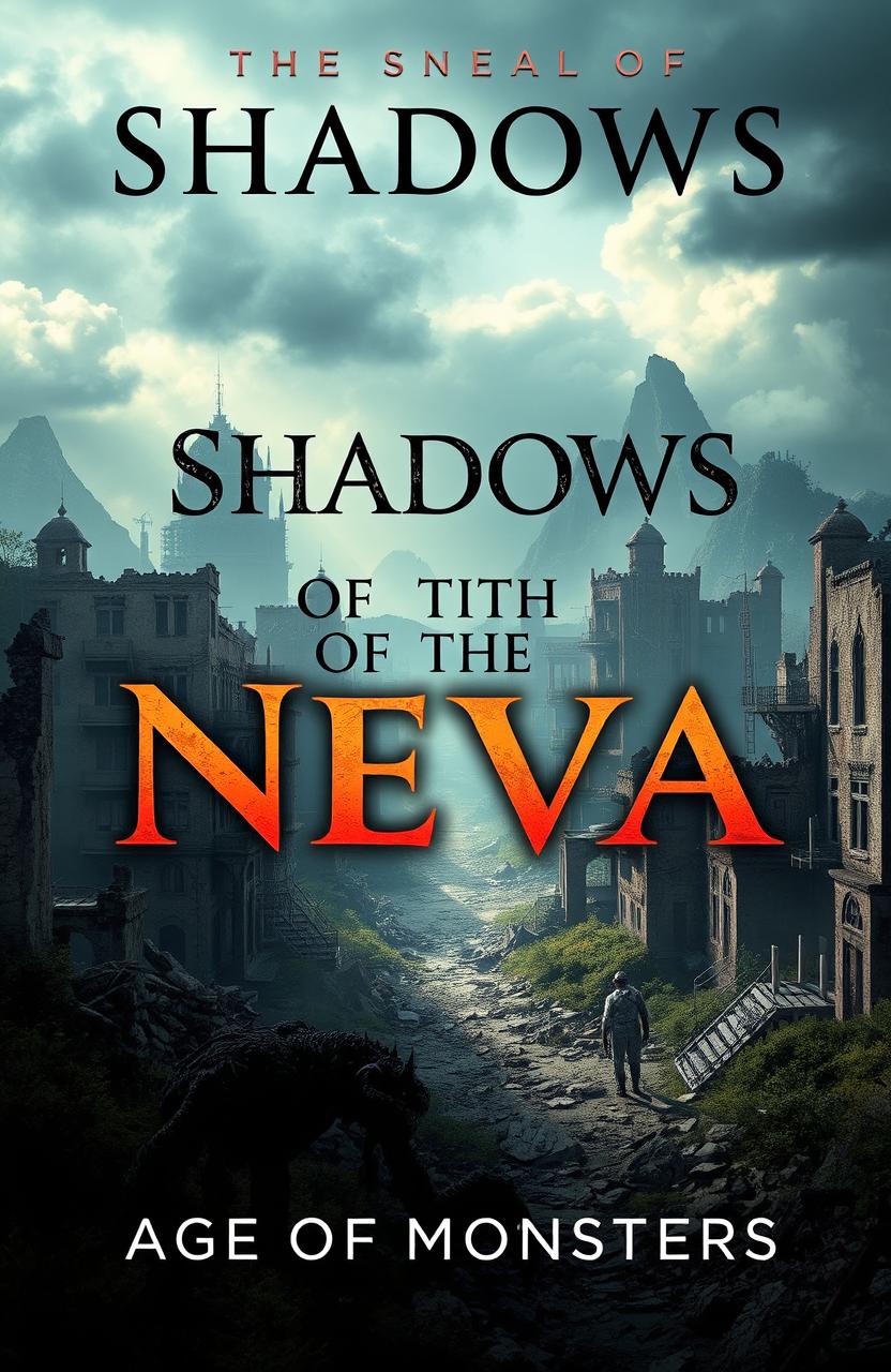 A captivating book cover for the post-apocalyptic adventure epic titled 'Shadows of the Neva: Age of Monsters'