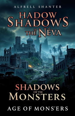 A captivating book cover for the post-apocalyptic adventure epic titled 'Shadows of the Neva: Age of Monsters'