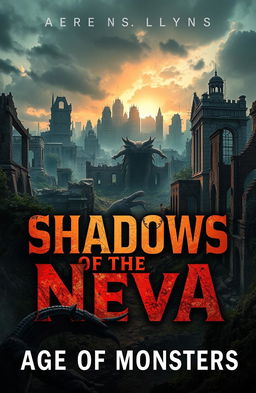 A captivating book cover for the post-apocalyptic adventure epic titled 'Shadows of the Neva: Age of Monsters'