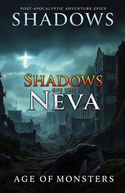 A captivating book cover for the post-apocalyptic adventure epic titled 'Shadows of the Neva: Age of Monsters'