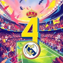 Create a vibrant and energetic sports-themed illustration showcasing the number '4' prominently