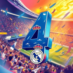 Create a vibrant and energetic sports-themed illustration showcasing the number '4' prominently