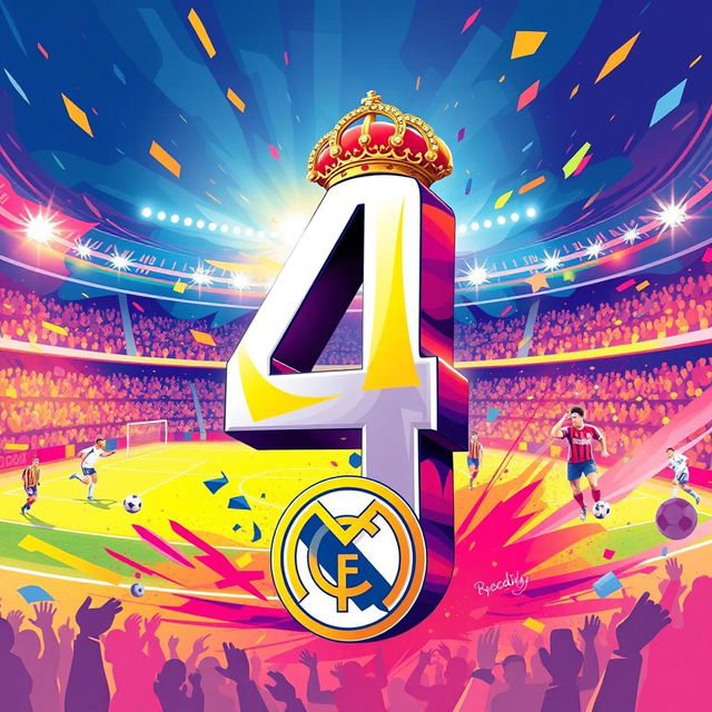 Create a vibrant and energetic sports-themed illustration showcasing the number '4' prominently