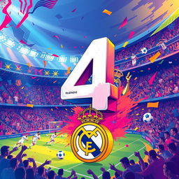 Create a vibrant and energetic sports-themed illustration showcasing the number '4' prominently