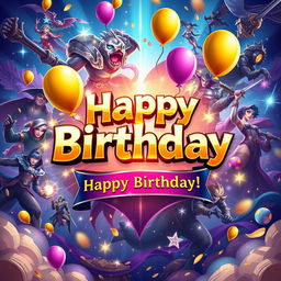 A vibrant birthday tarpaulin design featuring a League of Legends theme