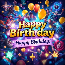 A vibrant birthday tarpaulin design featuring a League of Legends theme