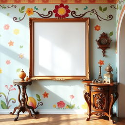 A cheerful Renaissance-style wall adorned with vibrant colors and whimsical patterns, capturing an uplifting atmosphere