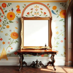 A cheerful Renaissance-style wall adorned with vibrant colors and whimsical patterns, capturing an uplifting atmosphere