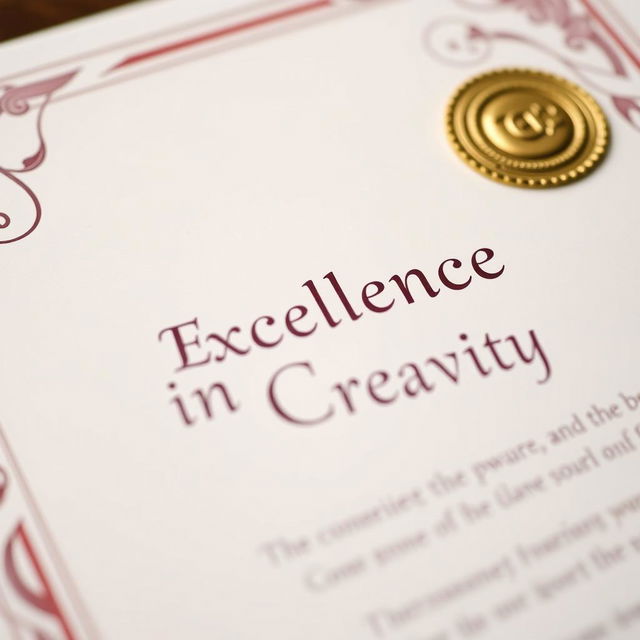 A close-up view of a beautifully designed certificate, showcasing intricate borders and elegant typography