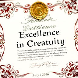 A close-up view of a beautifully designed certificate, showcasing intricate borders and elegant typography