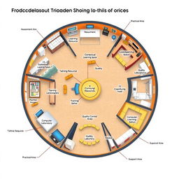 A detailed layout design of a housekeeping training center with a total area of 114 square meters