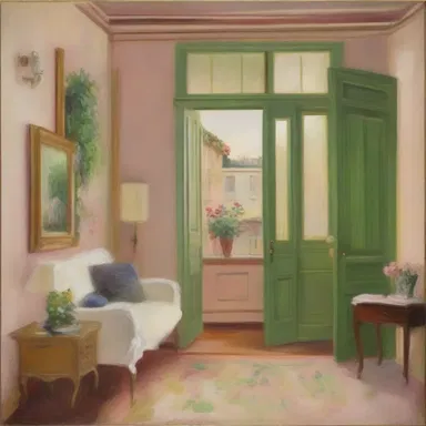 The painting evokes a Proustian atmosphere with its dreamlike colors and delicate brushstrokes.